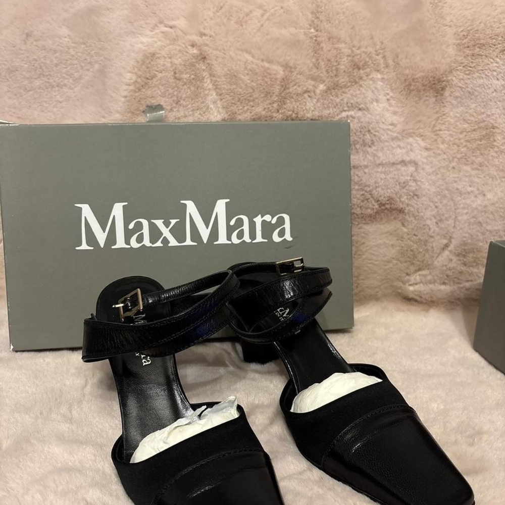 MaxMara Black Heeled Sandals with Ankle Strap